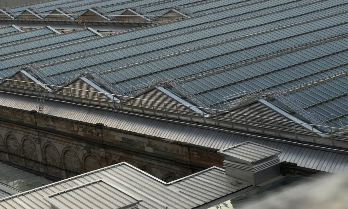 close-up of standing seam metal roofing panels