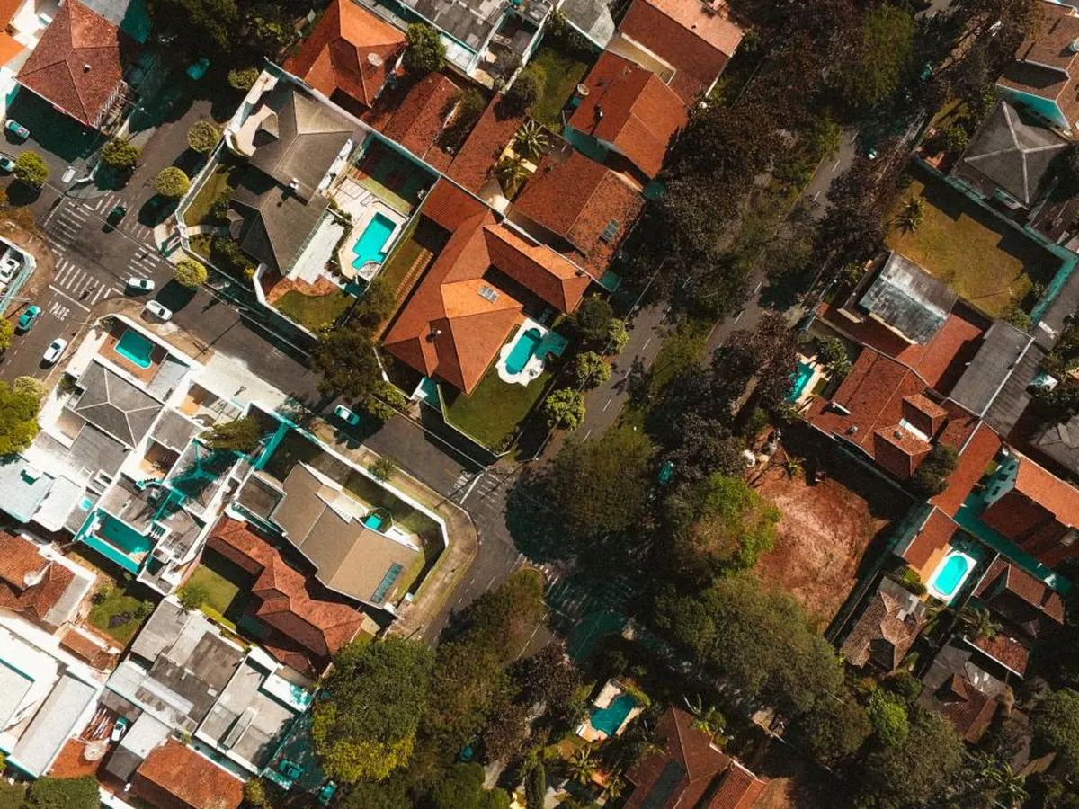 aerial view of neighborhood rooftops