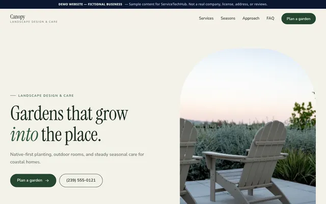 Canopy Landscape design preview (fictional business)