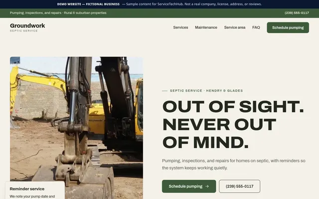 Groundwork Septic design preview (fictional business)