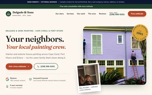 Local Family Business design preview (fictional business)