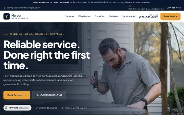 Premium Home Service design preview (fictional business)