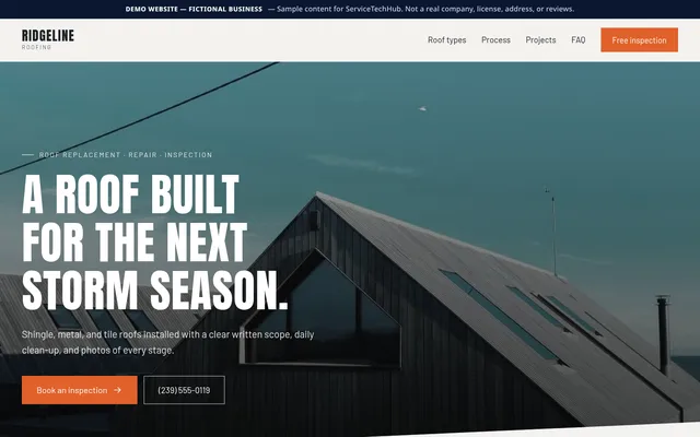 Ridgeline Roofing design preview (fictional business)