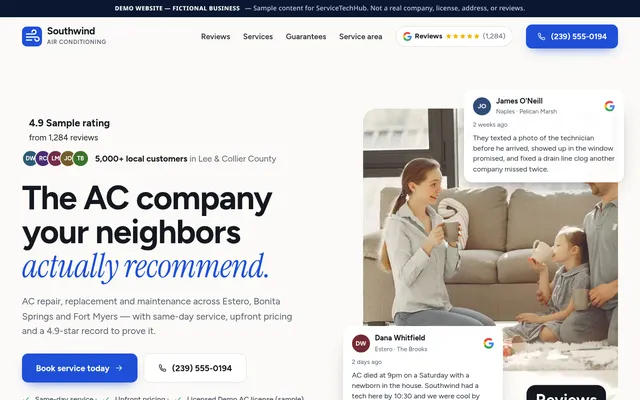 Trust & Reviews design preview (fictional business)