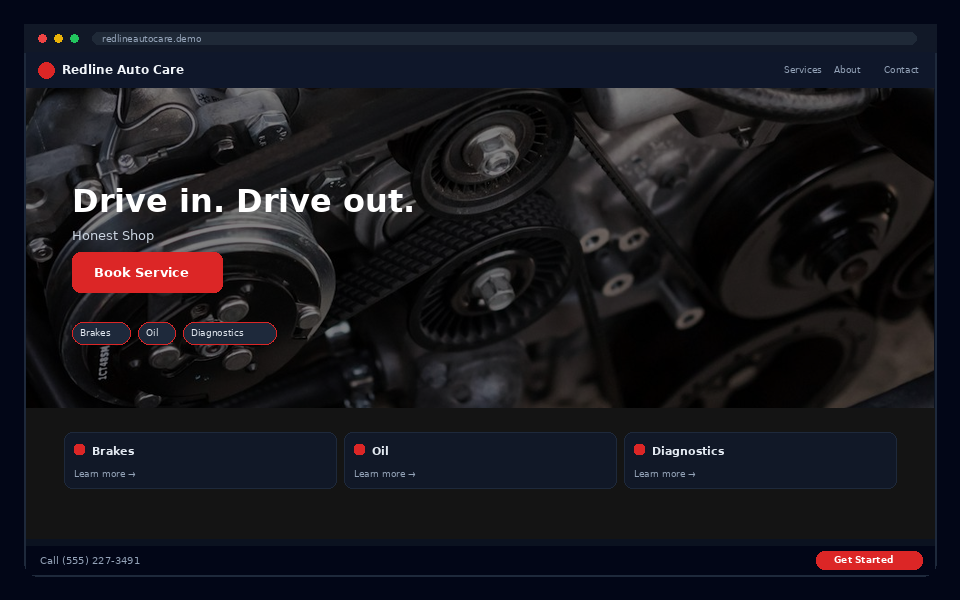 Redline Auto Care website preview