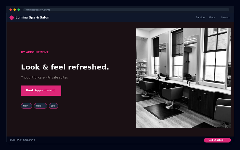 Lumina Spa & Salon website preview
