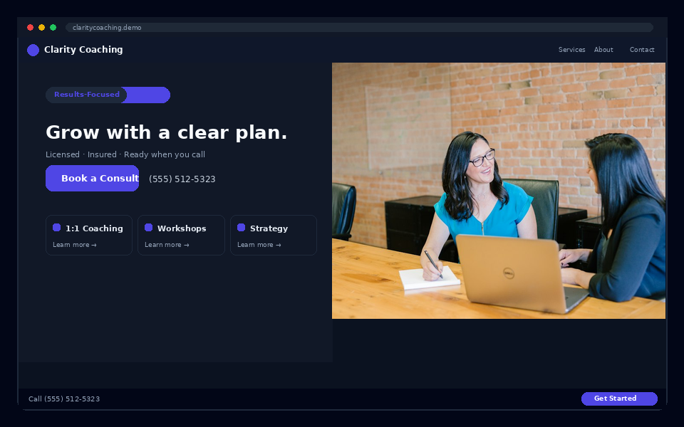 Clarity Coaching website preview
