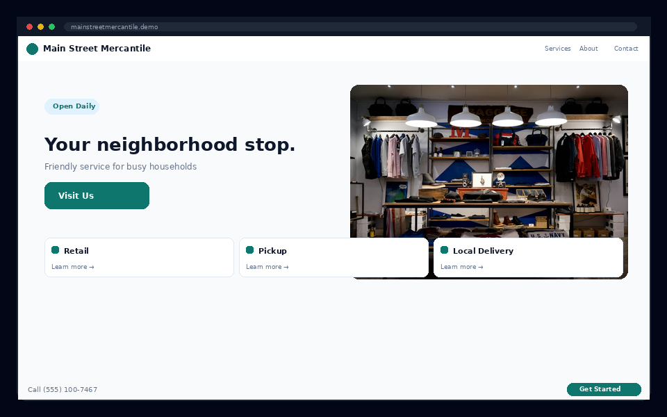 Main Street Mercantile website preview