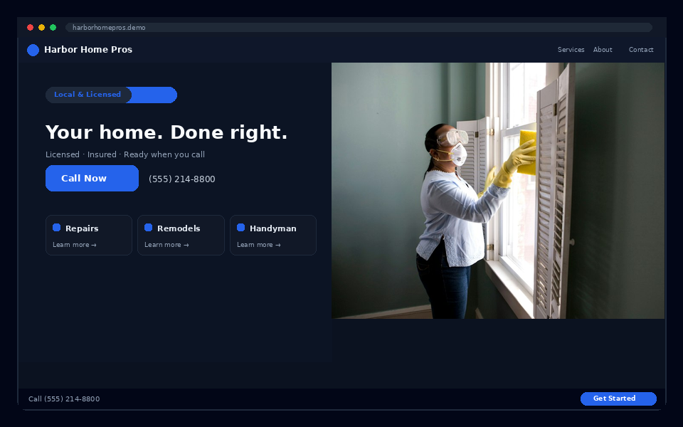 Harbor Home Pros website preview