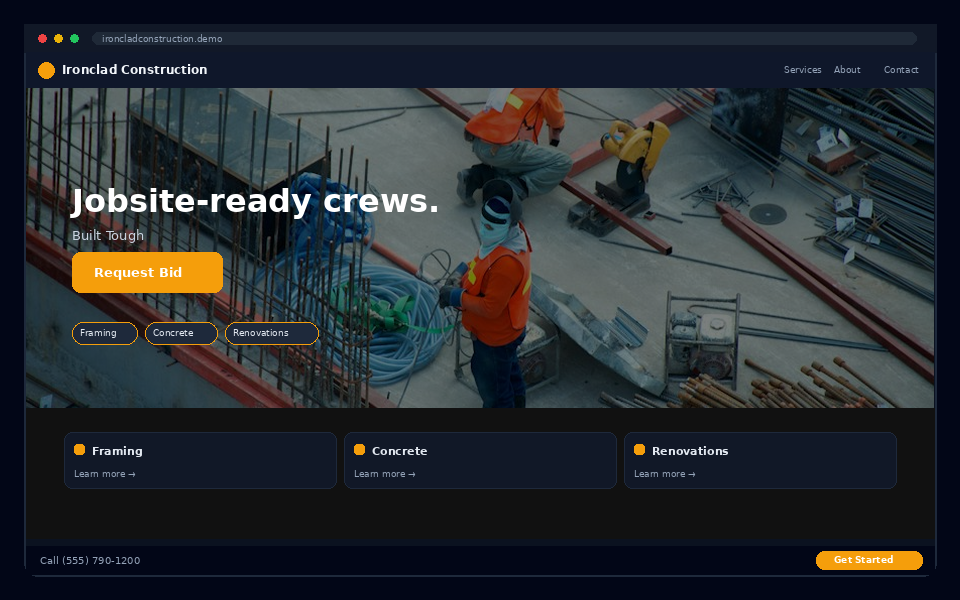 Ironclad Construction website preview
